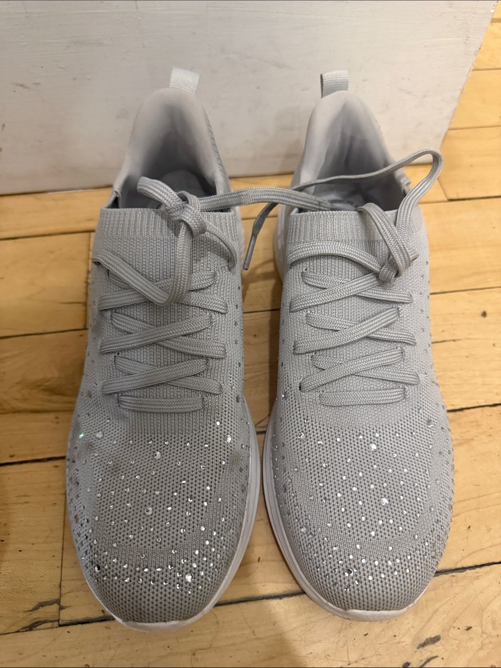 Primark Light Gray Knit Athletic Sneakers with Rhinestones
